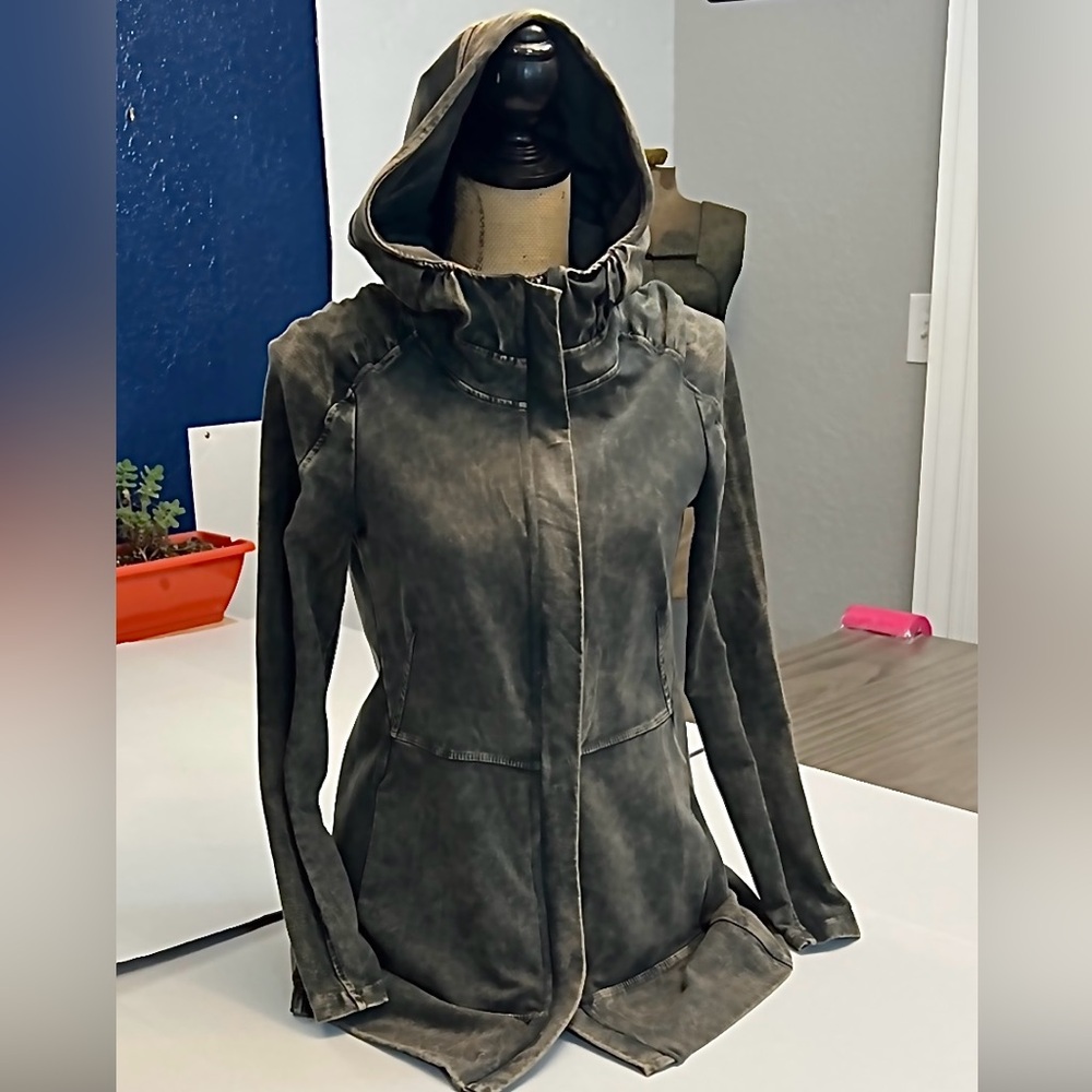 TESTIMONY LOS ANGELES TERRY FRONT ZIP HOODED JACKET CLOAK XS
